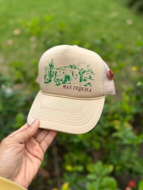 Mas Tequila Hat Cap Snap Back Mesh Trucker Foam Biege Rope Cactus Drinking Adult